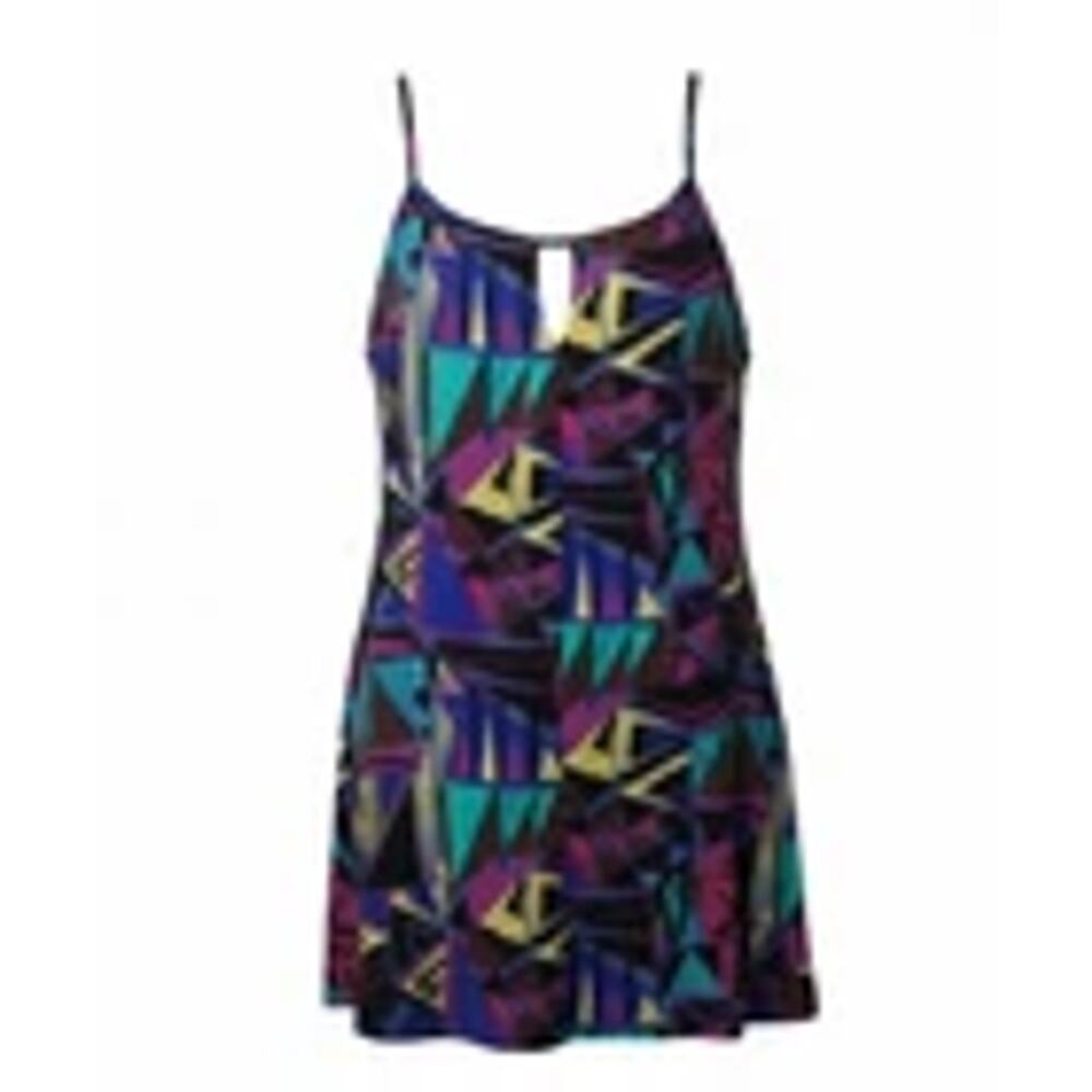 Sage Blue Geometric A-Line Dress Women’s Small Sleeveless Casual USA Made